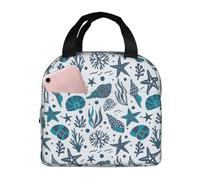 Insulated Lunch Bags for Men Women Work - seashells starfish corals seaweeds Small Adult Lunch Box for Men Women, Water Proof Soft Cooler Bag Insulated for Travel, Lunch Tote Bag for Women Men