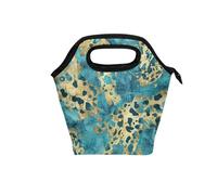 insulated lunch bags for women with Curved handle lunch box for men Water-Resistant soft cooler bag for Beach Camping Golden Blue Leopard Print