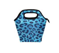 insulated lunch bags with Curved handle boys lunch box Water-Resistant portable cooler for Office Camping Fake Glitter Leopard Print Blue