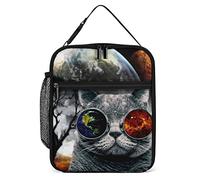 Insulated Lunch Box Alien Cat Portable Lunch Bag Planet Space Reusable Small Cooler Lunchbox for Men Women Work Office Picnic Travel
