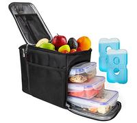 Insulated Lunch Box and Cooler Bag for Men, Women, Kids (Tote Lunch Bag Includes 3 Reusable Meal Prep Containers + 2 Ice Pack + Detachable Shoulder Strap) Lunch Box for School, Office, Camping (black)