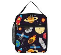 Insulated Lunch Box Black Outer Space Portable Lunch Bag Planet Satellite Capsule Reusable Small Cooler Lunchbox for Men Women Picnic Travel