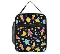 Insulated Lunch Box Bright Color Space Reusable Portable Lunch Bag with Side Pocket, Spaceship Planet Small Thermal Meal Cooler Bag Tote for Men Women Work