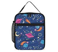 Insulated Lunch Box Colourful Starry Space Reusable Portable Lunch Bag with Side Pocket, Star Planet Moon Small Thermal Meal Cooler Bag Tote for Men Women Work