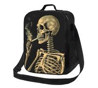 Insulated Lunch Box for Men Women Reusable Lunch Bag A Skeleton with Burning Cigarette Cooler Tote Bags for Work Picnic