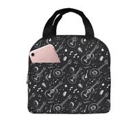 Insulated Lunch Box for Women Men - Hand Drawn Guitar Music Print Small Lunch Bag Women, Adult Cooler Tote Box Bag Insulated for Work Gym Travel with 8x5 Inch Front Pocket