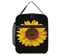 Insulated Lunch Box Vintage Fall Sunflower Reusable Portable Lunch Bag with Side Pocket, Autumn Theme Flowers Floral Retro Black Background Small Thermal Meal Cooler Bag Tote for Men Women Work