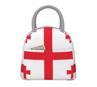 Insulated Lunch Cooler Bag for Women Men, Light Grey Flag of Georgia Print Reusable Tote Box with Front Pocket, for Work Picnic