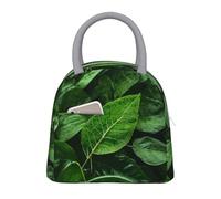 Insulated Lunch Cooler Bag for Women Men - Light Grey Green Leaf Nature Print Lunch Tote with Front Pocket, for Work Picnic