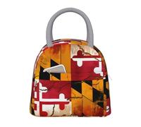 Insulated Lunch Cooler Bag for Women Men, Light Grey vintage wooden maryland flag Print Reusable Tote Box with Front Pocket, for Work Picnic