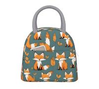 Insulated Lunch Cooler Bag for Women Men - Light Grey Yellow fox Print Lunch Tote with Front Pocket, for Work Picnic