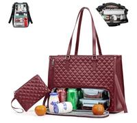 Insulated Lunch Tote Bag for Women, 2 in 1 Large Capacity Lunch Bag and Laptop Work Bag 15.6 Inch, Leakproof Office Handbag for Business Travel (Wine red)