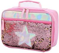 Insulated Mermaid Lunch Box, 2020 New Reversible Sequin Flip Color Change Fashion Lunch Tote Insulated Lunch Bag Portable Cooler Bag Lunch Box with Glittering Shin for Kid School Women Work (Pink)