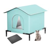 Insulated Outdoor Cat House,33/36/42cm Sponge-Padded Haven Waterproof Thermal Shelter + 7cm Elevated Base + Removable Soft Mat, for Stray and Cats (Blue,36 * 36cm)