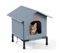 Insulated Outdoor Cat House Weatherproof Winter Feral Cat Shelter Elevated Bottom Self-Warming Predator-Proof Design for Stray & Indoor Cats (Grey, Medium)
