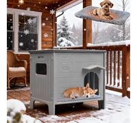 Insulated Outdoor Indoor Dog House with Mat Plastic Weatherproof Elevated Dog Shelter, Easy Assemble, Expansive Interior Grey 38.3" D * 26.5" W * 32.4" H