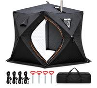 Insulated Outdoor Tent for Autumn and Winter - Rapid Setup | 3-Layer Insulated Pop-Up Ice Fishing Shelter, Waterproof 210D Oxford Cube Tent with 4 Ice Anchors, 4 Guy Lines and Carry Bag