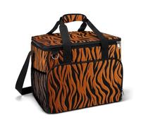 Insulated Picnic Backpack Tote Bag, Large Capacity 30L Tiger Stripes Orange Cooler Bag Leakproof Beach Bags Portable Lunch Box Waterproof Picnic Basket for Beach Camping BBQ