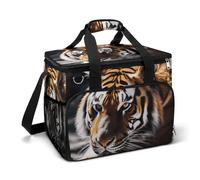 Insulated Picnic Backpack Tote Bag, Large Capacity 30L Wild Animal Tiger Cooler Bag Leakproof Beach Bags Portable Lunch Box Waterproof Picnic Basket for Beach Camping BBQ
