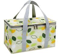 Insulated Picnic Bag, Soft Cool Bag, Reusable, Beach Bag, Cooler Bags, Outdoor Large Capacity Bento Tote, Leak-Proof Foldable Cooler Bag, Zip Top for Camping BBQ Shopping Fishing Family (Leaf)