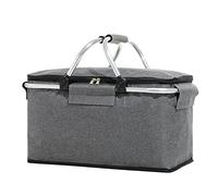 Insulated Picnic Basket Cooler Bag, Foldable Picnic Large Baskets with Handle, Waterproof Portable Camping Cooler with Leak-Proof Liner for Camping, Hiking, Picnicking, Lake Trips, Beach (Gray)