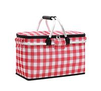 Insulated Picnic Basket Cooler Bag, Foldable Picnic Large Baskets with Handle, Waterproof Portable Camping Cooler with Leak-Proof Liner for Camping, Hiking, Picnicking, Lake Trips, Beach (Red)