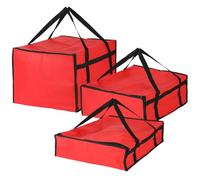 Insulated Pizza Delivery Bags Set of 3, 20x20x6in, 20x20x8in, 20x20x14in Thermal Food Carrier, Large Cooler Bags for Catering, Doordash, Uber Eats (Red)