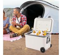 Insulated Portable Cooler 45 L,Ice Cooler with Handle, Rolling, Insulated Hot Cold Food Storage for Camping Picnic Fishing Bbq Beach, Wheeled Portable ice Chest No Assembly Needed White, Gray