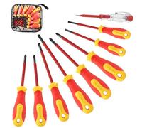 Insulated Screwdriver Set 9pcs, Phillips Slotted & Pozidriv Screwdrivers with Voltage Tester, Magnetic Tips Precision Electrician Screwdrivers Kit to 1000V, Chrome Vanadium Steel Made