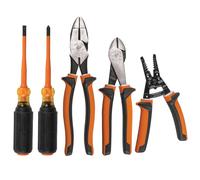 Insulated Screwdriver Tool Set, 1000V with #2 Phillips and 1/4-Inch Cabinet Slim Tips, 2 Pliers and Wire Stripper, Klein Tools 94130