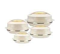 Insulated Serving Dishes with Lids - 4 Piece Olympic Thermal Hot Food Containers Set 0.8, 1.2, 1.6 and 2.5Liters, Beige