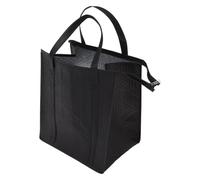 Insulated Shopping Bag with Zippered Top, Black Non Woven Aluminum Film | Embossed Spots Design, Handheld Large Capacity Tote, for Office Meals, Outdoor Use, Reusable