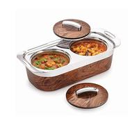 Insulated Stainless Steel Twin Hot pot Casserole Food Serving Dished with lid, Double wall, Size 850 ml (Dark Brown Granite)
