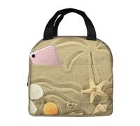 Insulated Starfish With Palm Trees Printed Lunch Bag,Portable Cooler Tote