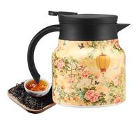 Insulated Teapot with Comfortable Handle and Built in Infuser, 1000ML Stainless Steel Thermal Carafe, Tea Pot Infusers, Vintage Pattern Tea Jug for Home Office Hot Beverage(Style D 800ML)