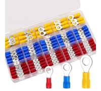 Insulated Terminal Blocks, 250PCS Boxed PVC Round Ring Cold-Pressed Pre-Insulated O-Type RV Wire Lugs for Electrical Connection(A)