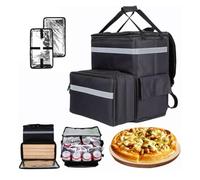 Insulated Thermal Pizza Delivery Bag - Leak-Proof Polyester Backpack for Food Transport, Soft Sided Cooler for Take Out & Grocery, Black, Zipper Closure, 14.5 x 15.5 x 16 Inches