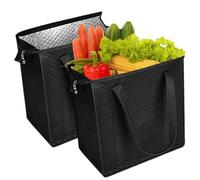 Insulated Tote Bag 2 Pieces Reusable Large Tote with Zippered Top