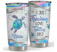 Insulated Travel Cup with Straw and Lid Skinny Tumbler Eco-Friendly Tea Cup for Dad Mom Birthday 590 Ml Personalized Sea Turtle Tumbler Cup Jewelry Style