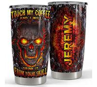 Insulated Travel Mug 590ml Tea Cup with Straw and Lid Thermo Cup for Sister Valentine's Day Dad Personalized Skull Tumbler Touch My Coffee