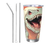 Insulated Travel Mug Iced Coffee Cup Travel Mug Stainless Steel Smoothie Cup Car Coffee Mug Cartoon Mountain Dinosaur Tumbler with Straw and Lid, 590ml