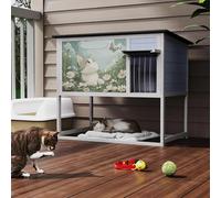 Insulated Warm Outdoor Cat House & Condos, Raised Weatherproof Kitten Shelter for Outside with All-Round Foam, Feral Cat Wooden Enclosur (Painted)