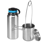 Insulated Water Bottle, 1000ml Stainless Steel Vacuum Water Bottle with 700ml Hanging Pot Cup, Complete Outdoor Set, Superior Insulation, Versatile Cup Design, Stainless
