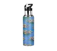 Insulated Water Bottle 20 Oz, BPA-Free Sports Water Bottle for Gym Outdoor Travel School, Water Lilies Blue