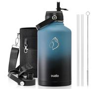 Insulated Water Bottle 2L, BUZIO Stainless Steel with Straw Lid and Flex Cap Cold for 48 Hrs, Hot for 24 Hrs Double Wall Wide Mouth BPA Free Leak Proof, Indigo Crush
