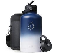 Insulated Water Bottle 2L, BUZIO Vacuum Stainless Steel Water Bottle with Straw Lid and Flex Cap Cold for 48 Hrs, Hot for 24 Hrs Double Wall Wide Mouth BPA Free Leak Proof, Blue&White