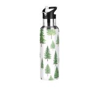 Insulated Water Bottle 32 Oz, BPA-Free Sport Water Bottle for Gym Outdoor Travel School, Watercolor Pine Trees Green