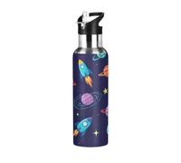 Insulated Water Bottle 32 Oz, Leakproof Water Bottles for Gym Outdoor Travel School, Colorful Rockets