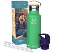 Insulated Water Bottle 500 ml Stainless Steel Vacuum Flask with Neoprene Sleeve, 2 Lids: Sport & Leak-Proof, BPA Free, Drinks Cold 24h/Hot 12h, Travel Flask for Gym, Hiking & Office (Light Green)