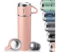 Insulated Water Bottle, 500ml Vacuum Travel Mug, Leakproof Flask with Lid & Handle, Reusable Drinks Bottles Coffee Cup Stays Hot & Cold Up to 12 Hours for Work Sports Hiking Cycling, Pink